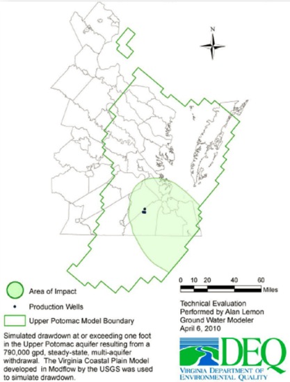 Map showing simulated areas of impact as part of a well permitting workflow