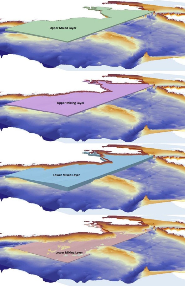 Volume elements representing water masses in the Chukchi Sea.